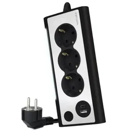 Nanocable - Regleta de sobremesa con 3 enchufes Shucko, 1 USB-C, 1 USB-A, iluminación LED e interruptor - Cable de 1.50 metros - shuckos